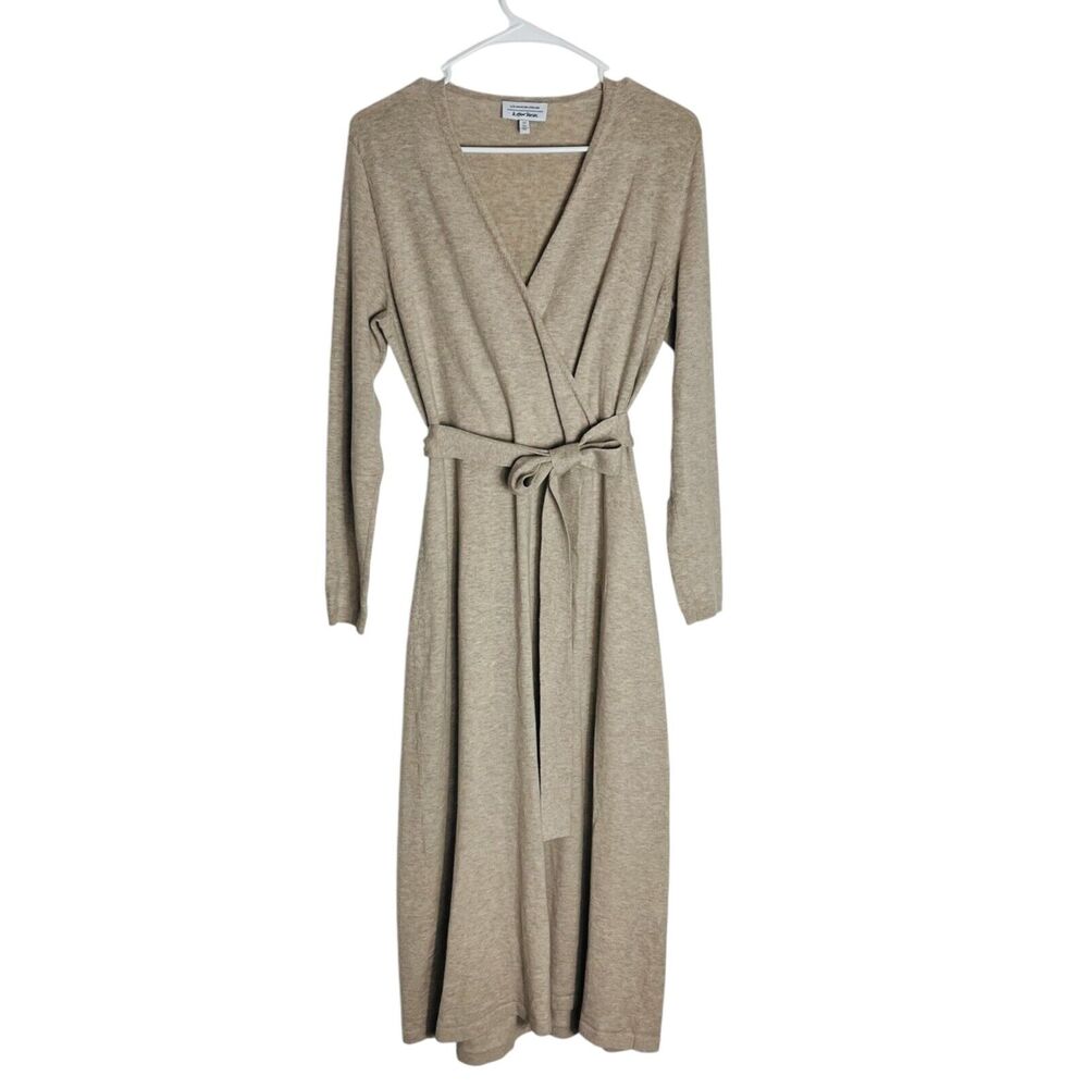 & Other Stories Wool Blend Knit Faux Wrap Dress Midi Women's Medium Beige